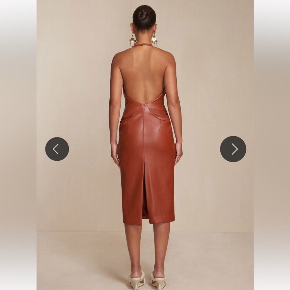 cult gaia zahora brown faux leather halter style sculptural bust detail dress 10 - Picture 3 of 12